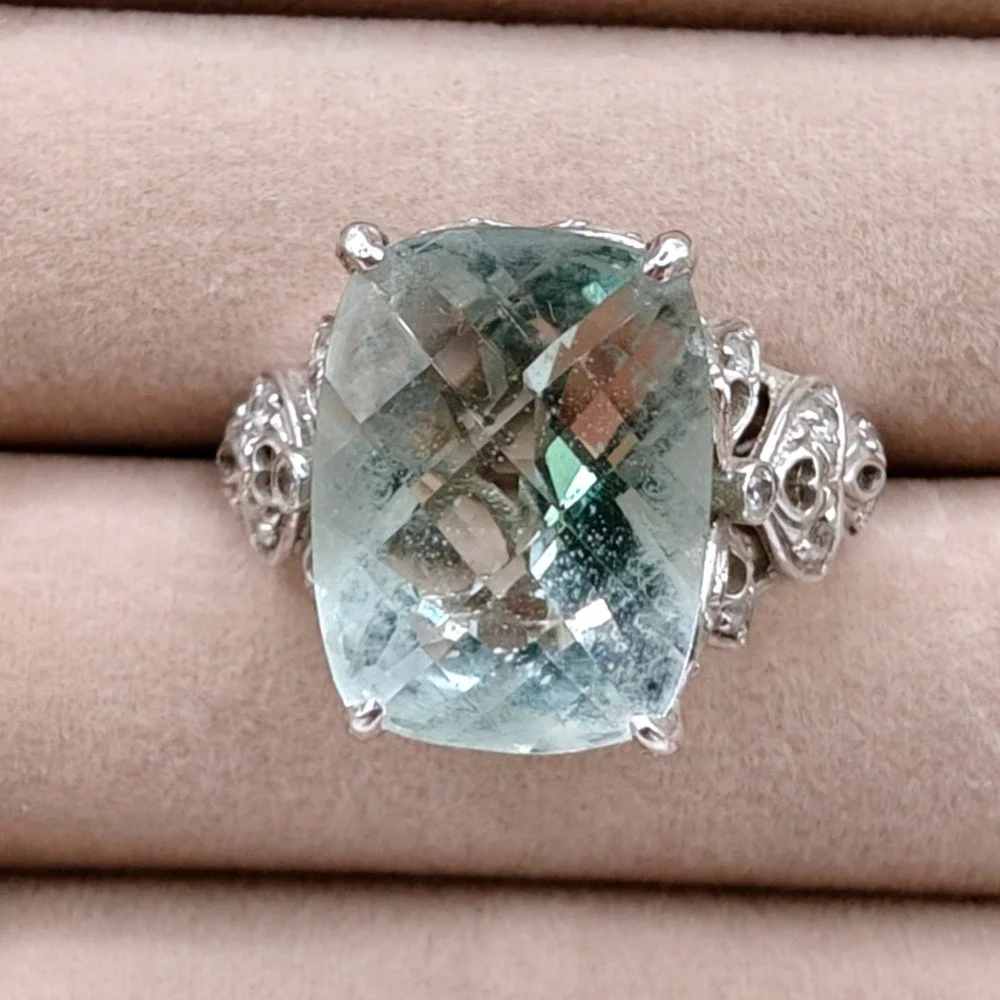 Sterling Silver Prasiolite Green Quartz Filigree Butterfly Ring Designer Stamped